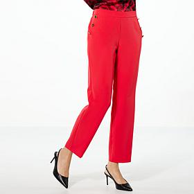 IMAN Global Chic Woven Wide-Leg Pant with Button Details