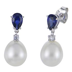 Imperial Pearls Cultured Pearl and Created Blue Sapphire Drop Earrings