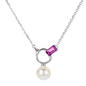 Imperial Pearls Cultured Pearl and Created Pink Sapphire Necklace