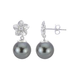 Imperial Pearls Cultured Tahitian Pearl and Diamond Flower Earrings