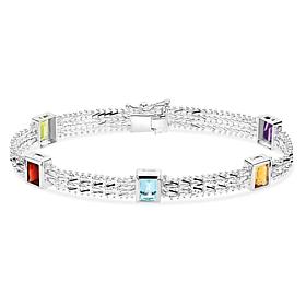 Imperial Silver Sterling Silver Multigem Wheat Chain Bezel Bracelet