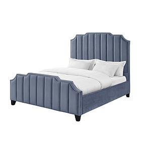 Inspired Home Poppy Velvet Channel Queen Bed w/ Nailhead Trim, Pink
