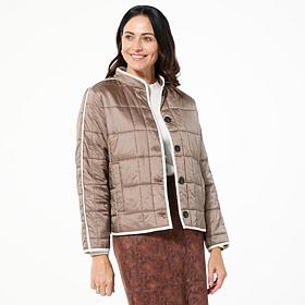 Jaclyn Smith Button-Front Contrast Trim Quilted Jacket