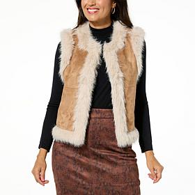 Jaclyn Smith Faux Suede Vest with Faux Fur Trim