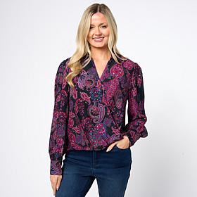 Jaclyn Smith Hi-Lo Long Sleeve Wrap Blouse