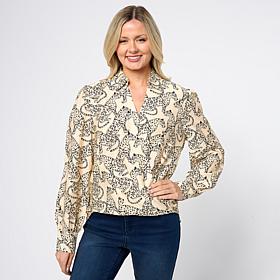 Jaclyn Smith Hi-Lo Long Sleeve Wrap Blouse