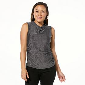 Jaclyn Smith Metallic Knit Cowl Neck Sleeveless Top