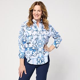 Jaclyn Smith Printed 3/4-Sleeve Hi-Low Hem Shirt