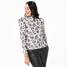 Jaclyn Smith Puff Sleeve Mock-Neck Top