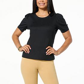 Jaclyn Smith Puff Sleeve Ribbed Knit Tee