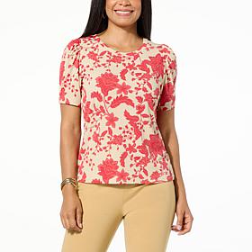 Jaclyn Smith Puff Sleeve Ribbed Knit Tee