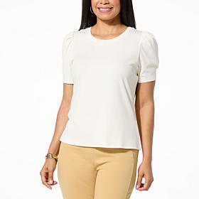 Jaclyn Smith Puff Sleeve Ribbed Knit Tee