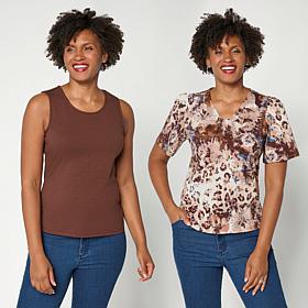 Jaclyn Smith Rib Knit Scoop and V-Neck Top 2-Pack 