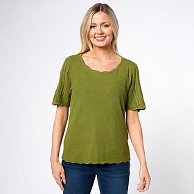 Jaclyn Smith Shiny Ribbed Knit Pointelle Sweater with Detachable Cami