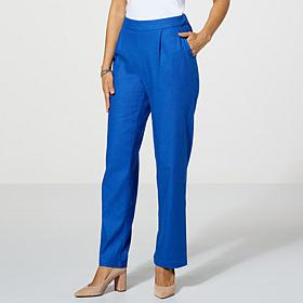 Jaclyn Smith Stretch Linen-Blend Straight-Leg Pull-On Pant