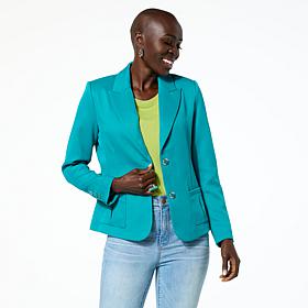 Jaclyn Smith Stretch Woven Buttoned Blazer