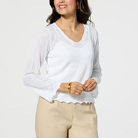 Jaclyn Smith V-Neck Pointelle Sweater with Camisole