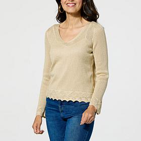 Jaclyn Smith V-Neck Pointelle Sweater with Camisole