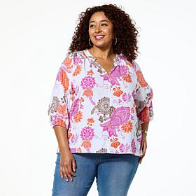 Jaclyn Smith Woven Voile Gathered Neck Romantic Blouse