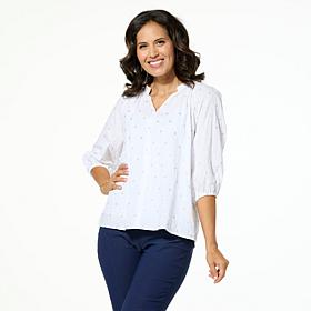 Jaclyn Smith Woven Voile Gathered Neck Romantic Blouse