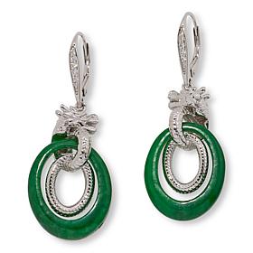 Jade of Yesteryear Jade and CZ Double Oval Dragon Drop Earrings