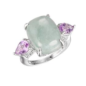 Jade of Yesteryear Sterling Silver Green Jade and Amethyst Ring