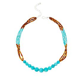 Jay King Amazonite and Amber 3-Strand Bead Necklace