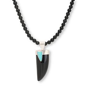 Jay King Black Chalcedony and Turquoise Pendant with Bead Necklace