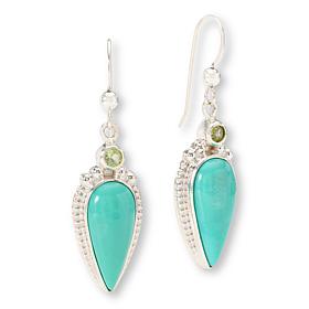 Jay King Campitos Turquoise and Peridot Sterling Silver Drop Earrings