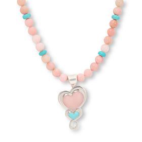 Jay King Peruvian Pink Opal and Turquoise Heart Pendant and Necklace