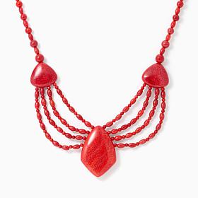 Jay King Red Coral Bib Necklace, Sterling