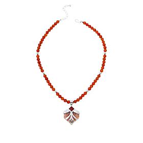 Jay King Red Sunstone and Chalcedony Pendant with Bead Necklace