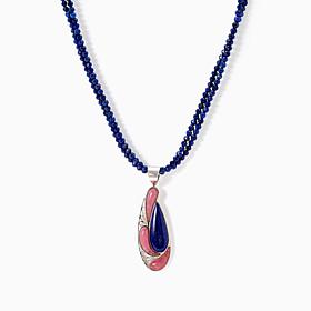 Jay King Rhodochrosite & Lapis SS Pendant w/ 2 Strand Beaded Necklace