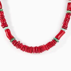 Jay King Sterling Red Sea Bamboo Coral & Boulder Variscite Necklace