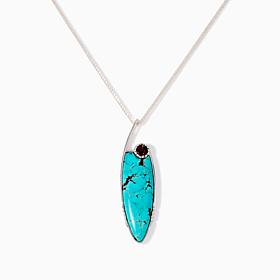Jay King Turquoise Tyrone & Smoky Quartz Pendant On Silver Chain Ne...