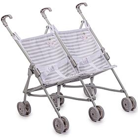 JC Toys Berenguer Boutique Twin Umbrella Baby Doll Stroller in Gray
