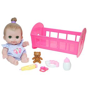 JC Toys Lil Cutesies 9" Baby Doll and Crib Bed Time Gift Set