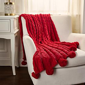 Jeffrey Banks Chunky Cable Knit Throw with Pom Pom