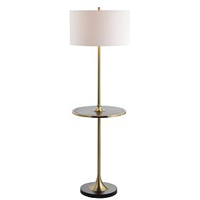 JONATHAN Y Black Brass Luce 59" Metal Wood LED Floor Lamp with Table