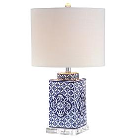 JONATHAN Y Blue and White Choi 23" Chinoiserie LED Table Lamp 