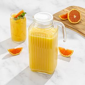 JoyJolt 60 oz. Beverage Serveware Glass Pitcher with Handle and 2 L...