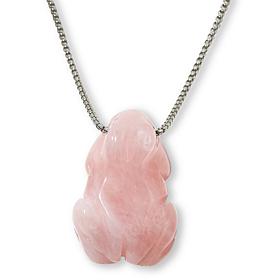 KALIFANO Carved Gemstone Frog 30" Stainless Steel Necklace
