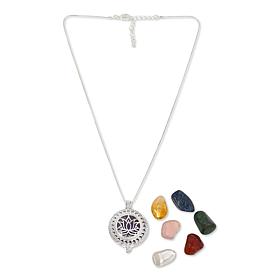 KALIFANO Lotus Flower Locket with Interchangeable Gemstones and Chain