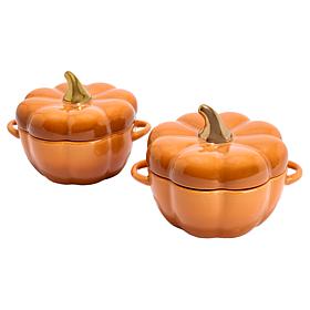 Kitchen HQ 2-pack 14 oz. Pumpkin Stoneware Casseroles