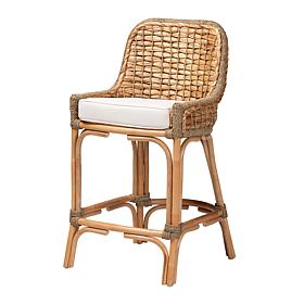 Kyle Natural Rattan Counter Stool with Cushion, 39.6"H
