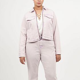 La Joie Marble Denim Cropped Zip-Up Jacket