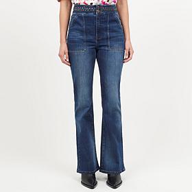 La Joie Vertical Slub Braided Belt Flare Leg Jean