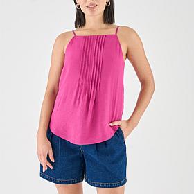 La Joie Woven Crinkled Georgette Pintucked Cami