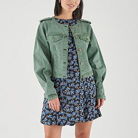 La Joie Woven Denim Cropped Utility Jacket
