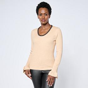 Mark & James by Badgley Mischka Sweater Top with Beaded Neckline